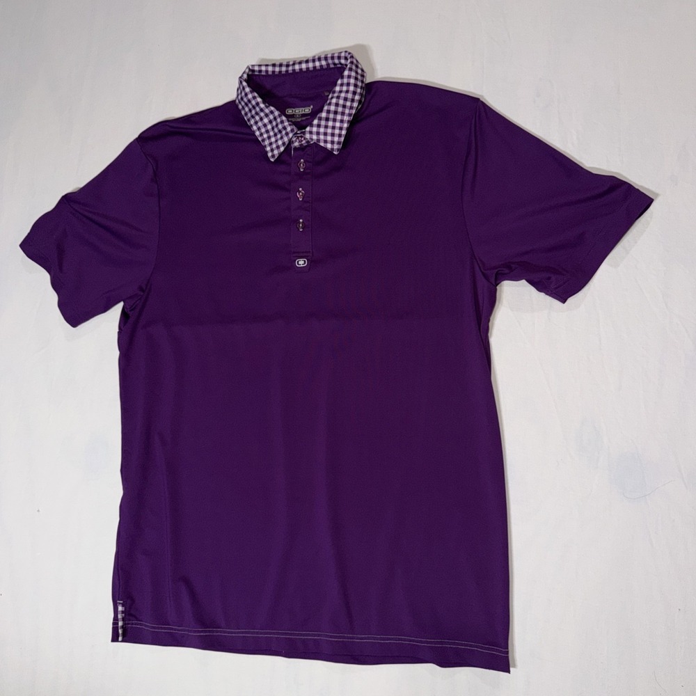 OGIO Purple  Checkered Collared Mens Size L Collared Polo Golf Shirt